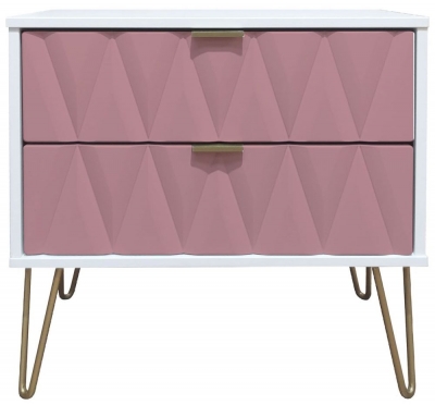 Product photograph of Diamond 2 Drawer Midi Bedside Cabinet With Hairpin Legs from Choice Furniture Superstore