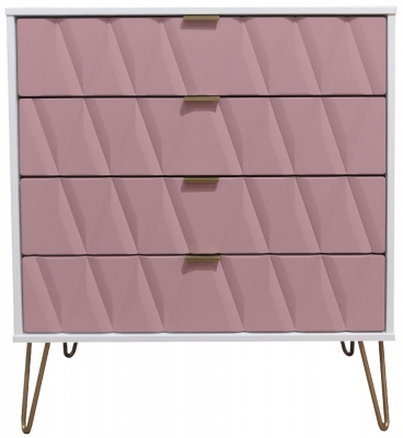 Product photograph of Diamond Pink And White 4 Drawer Chest With Gold Hairpin Legs from Choice Furniture Superstore