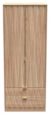 Product photograph of Diamond Oak Effect 2 Door 2 Drawer Tall Wardrobe from Choice Furniture Superstore