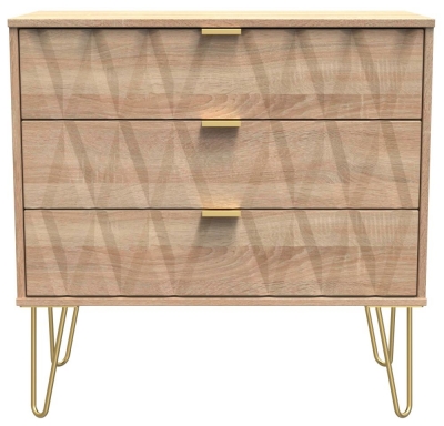 Product photograph of Diamond Oak Effect 3 Drawer Small Chest With Gold Hairpin Legs from Choice Furniture Superstore