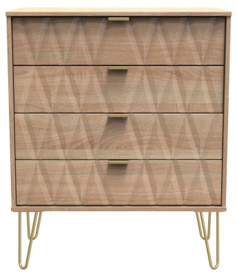 Product photograph of Diamond Oak Effect 4 Drawer Chest With Gold Hairpin Legs from Choice Furniture Superstore