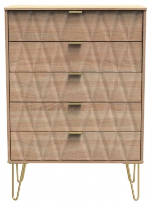 Product photograph of Diamond 5 Drawer Chest With Hairpin Legs - Bardolino Oak from Choice Furniture Superstore