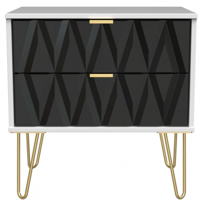 Product photograph of Diamond 2 Drawer Midi Bedside Cabinet With Hairpin Legs - Black And White from Choice Furniture Superstore