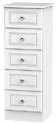 Product photograph of Crystal White 5 Drawer Narrow Chest from Choice Furniture Superstore