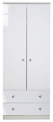 Product photograph of Lumiere White Gloss 2 Door 2 Drawer Tall Wardrobe from Choice Furniture Superstore