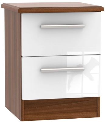 Product photograph of Clearance - Knightsbridge 2 Drawer Bedside Cabinet - White And Noche Walnut - Fs166 from Choice Furniture Superstore