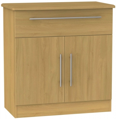 Product photograph of Sherwood Modern Oak 2 Door 1 Drawer Narrow Sideboard - Clearance P31 from Choice Furniture Superstore