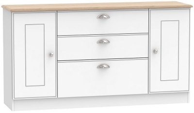 Product photograph of Victoria White And Riviera Oak Wide Sideboard - 2 Doors from Choice Furniture Superstore