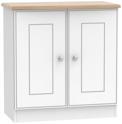 Product photograph of Victoria White And Riviera Oak 2 Door Hall Cabinet from Choice Furniture Superstore