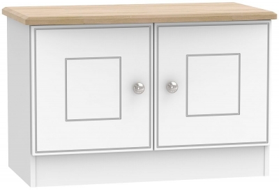 Product photograph of Victoria White And Riviera Oak 2 Door Low Cabinet from Choice Furniture Superstore