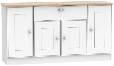 Product photograph of Victoria White And Riviera Oak Wide Sideboard - 4 Doors from Choice Furniture Superstore