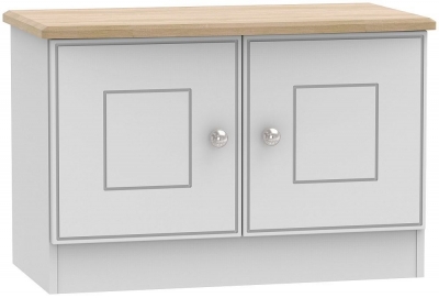 Product photograph of Victoria Grey And Riviera Oak 2 Door Low Cabinet from Choice Furniture Superstore