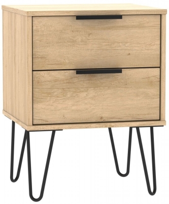 Product photograph of Hong Kong Oak Effect 2 Drawer Bedside Cabinet With Hairpin Legs from Choice Furniture Superstore