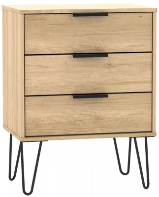 Product photograph of Hong Kong Oak Effect 3 Drawer Small Chest With Hairpin Legs from Choice Furniture Superstore
