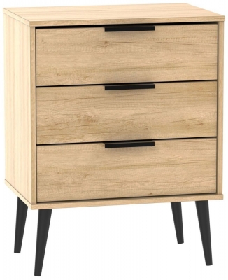 Product photograph of Hong Kong 3 Drawer Chest With Wooden Legs - Nebraska Oak from Choice Furniture Superstore