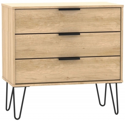 Product photograph of Hong Kong 3 Drawer Midi Chest With Hairpin Legs - Nebraska Oak from Choice Furniture Superstore