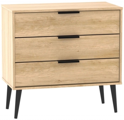 Product photograph of Hong Kong 3 Drawer Midi Chest With Wooden Legs - Nebraska Oak from Choice Furniture Superstore