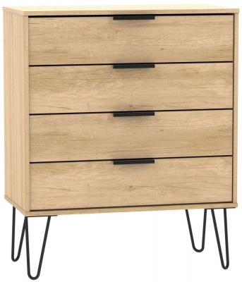 Product photograph of Hong Kong Oak Effect 4 Drawer Chest With Hairpin Legs from Choice Furniture Superstore