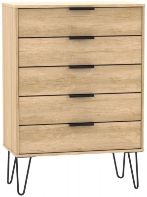 Product photograph of Hong Kong Oak Effect 5 Drawer Chest With Hairpin Legs from Choice Furniture Superstore