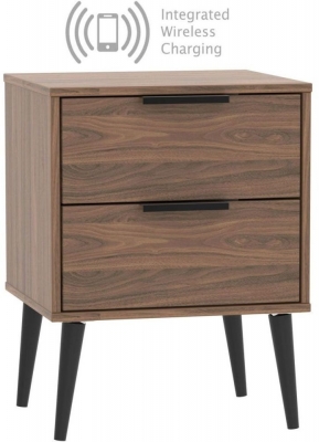 Product photograph of Hong Kong 2 Drawer Bedside Cabinet With Wooden Legs And Integrated Wireless Charging from Choice Furniture Superstore