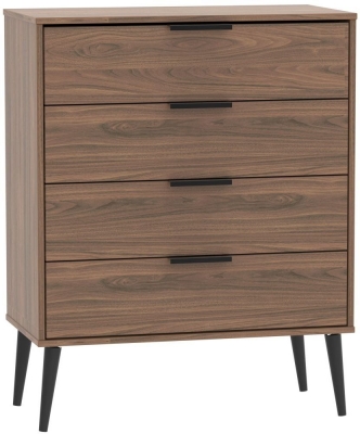 Product photograph of Hong Kong Walnut Effect 4 Drawer Chest With Wooden Legs from Choice Furniture Superstore