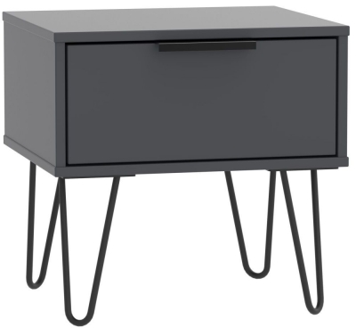 Product photograph of Hong Kong 1 Drawer Bedside Cabinet With Hairpin Legs - Graphite from Choice Furniture Superstore