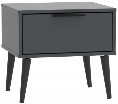 Product photograph of Hong Kong Graphite 1 Drawer Bedside Cabinet With Wooden Legs from Choice Furniture Superstore