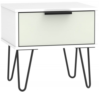 Product photograph of Hong Kong Cashmere And White 1 Drawer Bedside Cabinet With Hairpin Legs from Choice Furniture Superstore