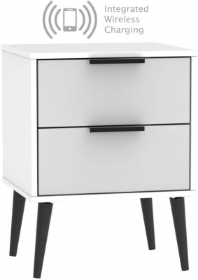 Product photograph of Hong Kong 2 Drawer Bedside Cabinet With Wooden Legs And Integrated Wireless Charging - Grey And White from Choice Furniture Superstore