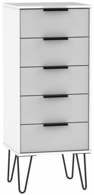 Product photograph of Hong Kong Grey And White 5 Drawer Narrow Chest With Hairpin Legs from Choice Furniture Superstore
