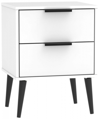 Product photograph of Hong Kong White 2 Drawer Bedside Cabinet With Wooden Legs from Choice Furniture Superstore