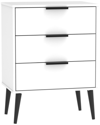 Product photograph of Hong Kong 3 Drawer Midi Chest With Wooden Legs - White from Choice Furniture Superstore