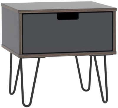 Product photograph of Shanghai Graphite 1 Door Bedside Cabinet With Hairpin Legs from Choice Furniture Superstore