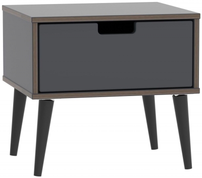 Product photograph of Shanghai Graphite 1 Door Bedside Cabinet With Wooden Legs from Choice Furniture Superstore