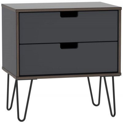 Product photograph of Shanghai Graphite 2 Drawer Midi Chest With Hairpin Legs from Choice Furniture Superstore
