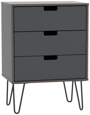 Product photograph of Shanghai Graphite 3 Drawer Small Chest With Hairpin Legs from Choice Furniture Superstore