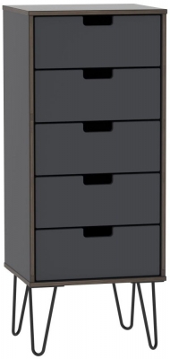 Product photograph of Shanghai Graphite 5 Drawer Slim Chest With Hairpin Legs from Choice Furniture Superstore