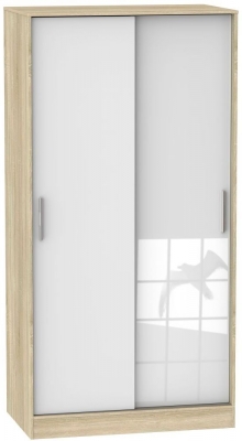 Product photograph of Knightsbridge White Gloss And Oak Effect 2 Door Sliding Wardrobe from Choice Furniture Superstore