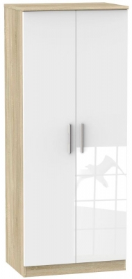 Product photograph of Knightsbridge White Gloss And Oak Effect 2 Door Plain Wardrobe from Choice Furniture Superstore