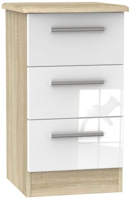 Product photograph of Knightsbridge White Gloss And Oak Effect 3 Drawer Beside Cabinet from Choice Furniture Superstore