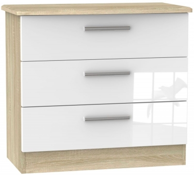 Product photograph of Knightsbridge 3 Drawer Chest - High Gloss White And Bardolino from Choice Furniture Superstore