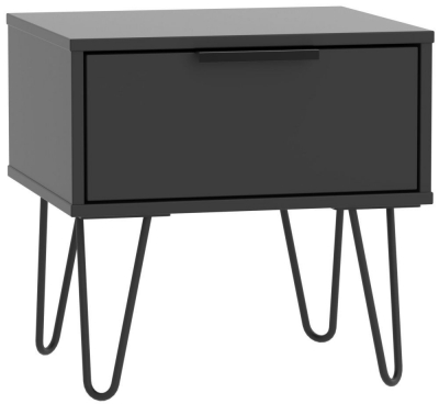 Clearance - Hong Kong Black 1 Drawer Bedside Cabinet with Hairpin Legs - FSS13589