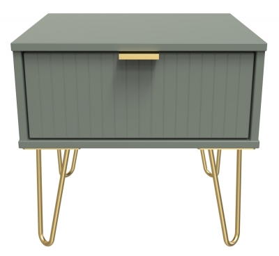 Product photograph of Linear Reed Green 1 Drawer Bedside Cabinet With Hairpin Legs from Choice Furniture Superstore
