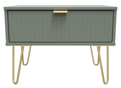 Product photograph of Linear Green 1 Drawer Bedside Cabinet With Gold Hairpin Legs from Choice Furniture Superstore