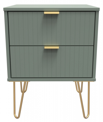 Product photograph of Linear Reed Green 2 Drawer Bedside Cabinet With Hairpin Legs from Choice Furniture Superstore