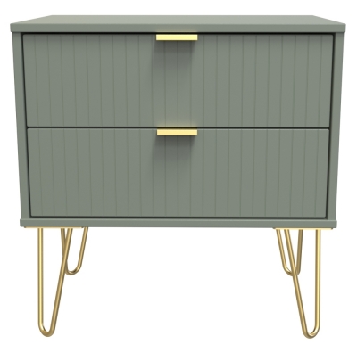 Product photograph of Linear Reed Green 2 Drawer Midi Chest With Hairpin Legs from Choice Furniture Superstore