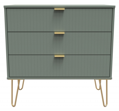 Product photograph of Linear Green 3 Drawer Small Chest With Hairpin Legs from Choice Furniture Superstore