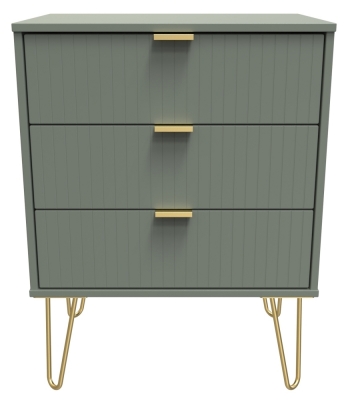 Product photograph of Linear Green 3 Drawer Midi Chest With Gold Hairpin Legs from Choice Furniture Superstore