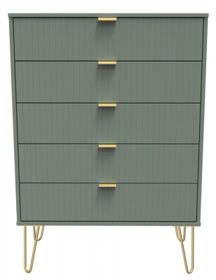 Product photograph of Linear Reed Green 5 Drawer Chest With Hairpin Legs from Choice Furniture Superstore