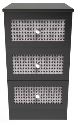 Product photograph of Rattan Black Ash 3 Drawer Bedside Cabinet from Choice Furniture Superstore